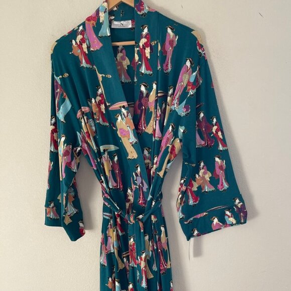 N. NATORI "Geisha" Cozy Knit Dark Green Long Robe is New with Tags! Size MEDIUM - Picture 4 of 10